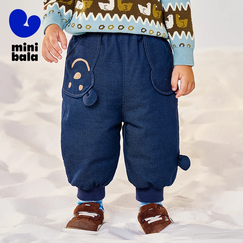 

Mini Bala Boys and Girls Baby Water-Repellent Down Pants 2025 Winter Warm Cute Print Playtime Pants
