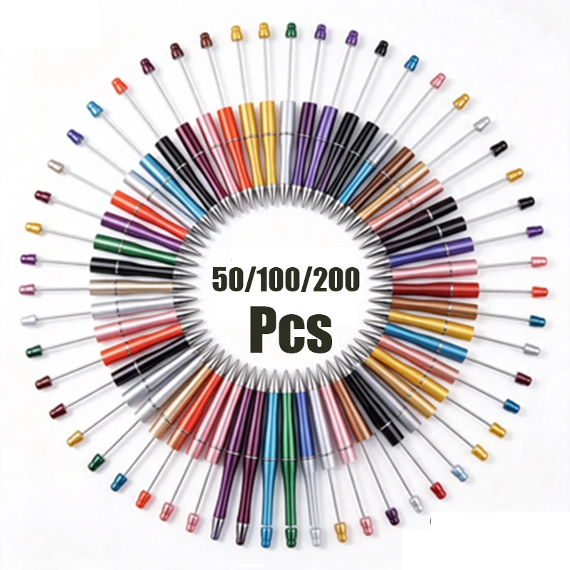 50/100/200Pcs Beadable Pen DIY Beaded Ballpoint Pen Blank Plastic Pens for Handmade Craft Making School Office Supplies