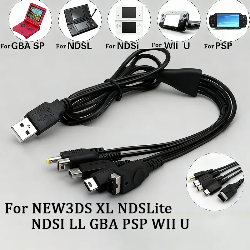 1PC Multifunctional Charging Cable 5-in-1 USB Charging Cable For NS New 3ds XL NDS lite NDSi LL Wii U GBA PSP