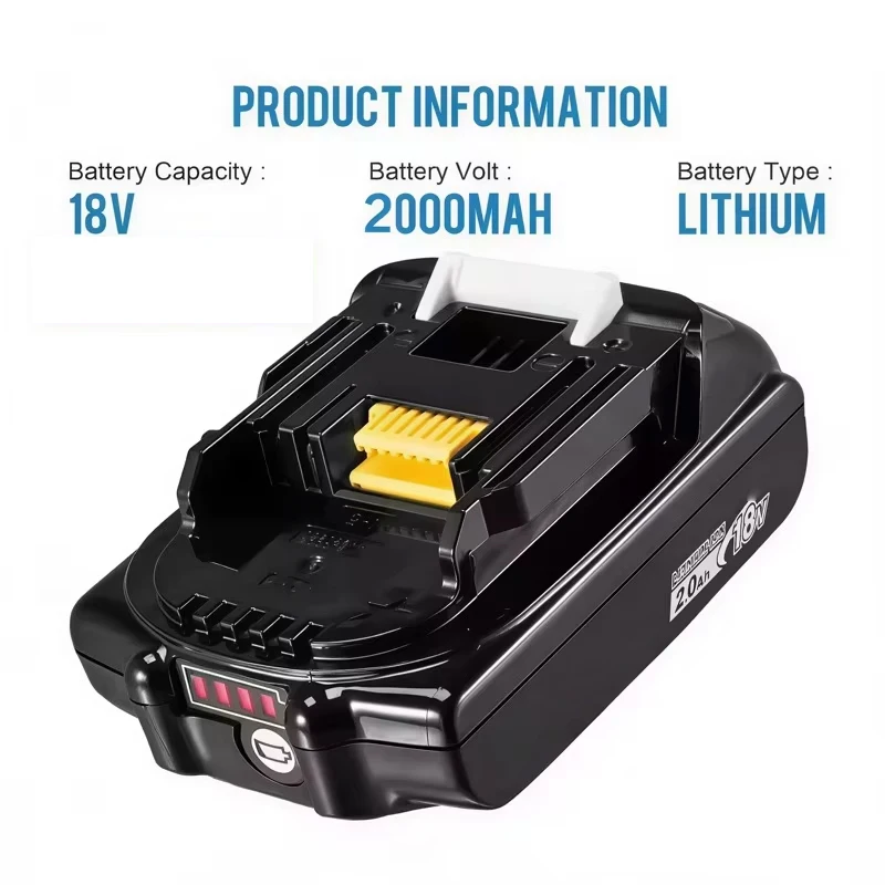 18V 2.0Ah Lithium Ion Battery BL1820B Replacement Battery Pack Compatible with Makita 18V Cordless Power Tools 2000mAh