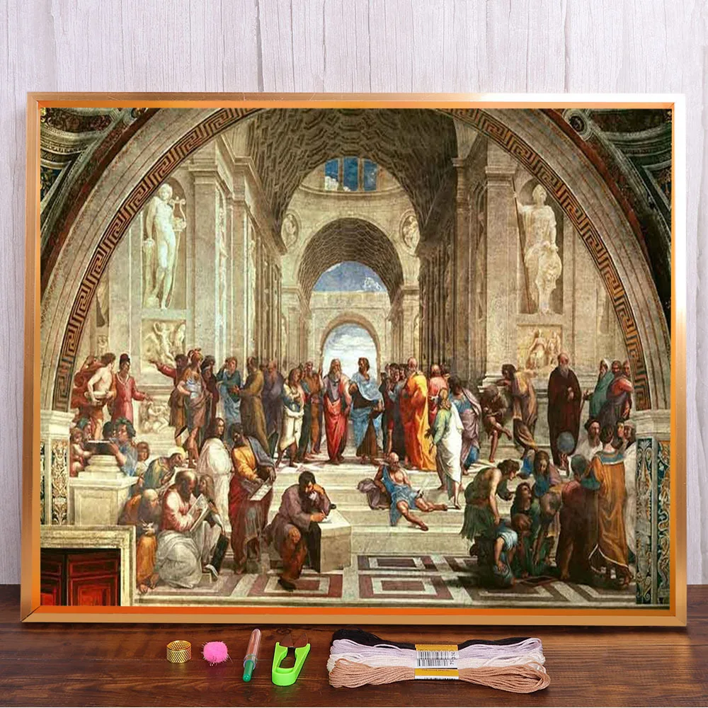 The School of Athens Printed Canvas 11CT Cross-Stitch Complete Kit DIY Embroidery DMC Threads Sewing Needlework     Promotions