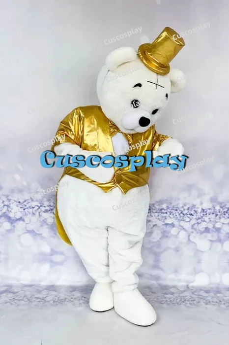 Weihnachten Goldener Smoking Teddybär Maskottchen Kostüm Anime Cosplay Weißer Bär Halloween Karneval Party Events Anime Erwachsene Weihnachten