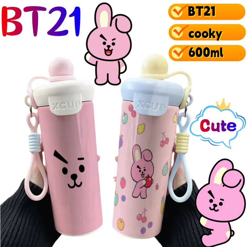 

BT21 Куриный термос, высокая цветовая цена, мультяшная анимационная печать, большая емкость, портативный милый плавающий шарик, соломенная чашка для двойного напитка