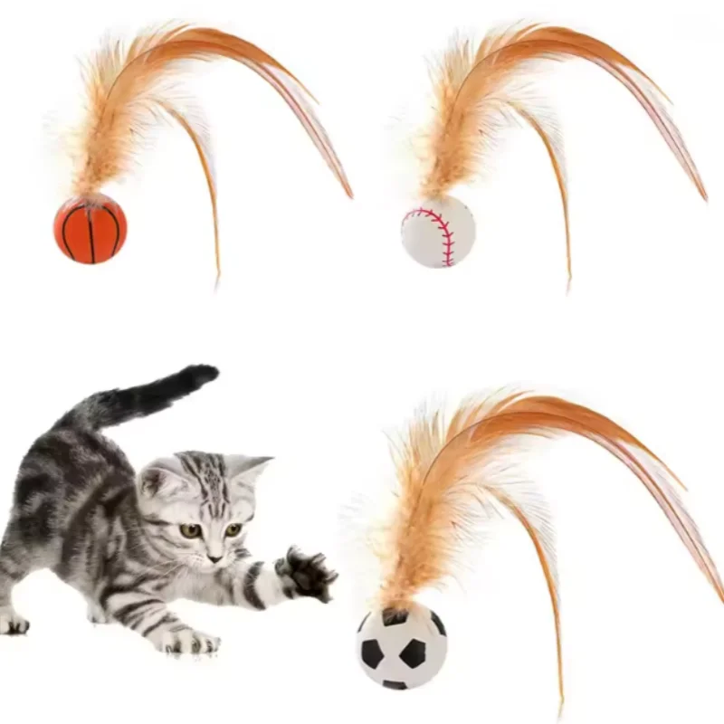 Bunter Hüpfball mit Federn, interaktives Katzenspielzeug für Indoor-Unterhaltung, sicheres Kätzchen-Teaser-Spielzeug