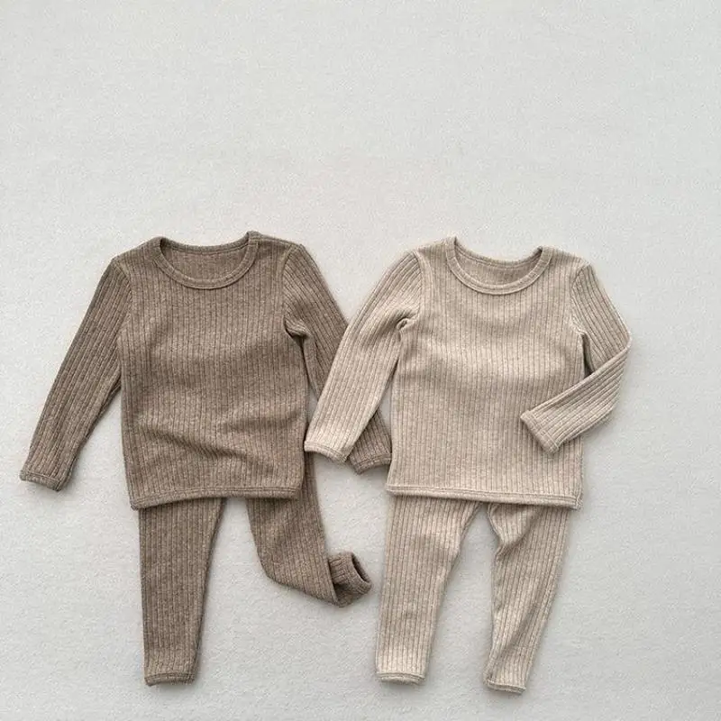 

2025 Autumn New Children Long Sleeve Home Clothes Set Cotton Boys Girls Bottoming Tops + Pants 2pcs Suit Kids Warm Pajamas Set