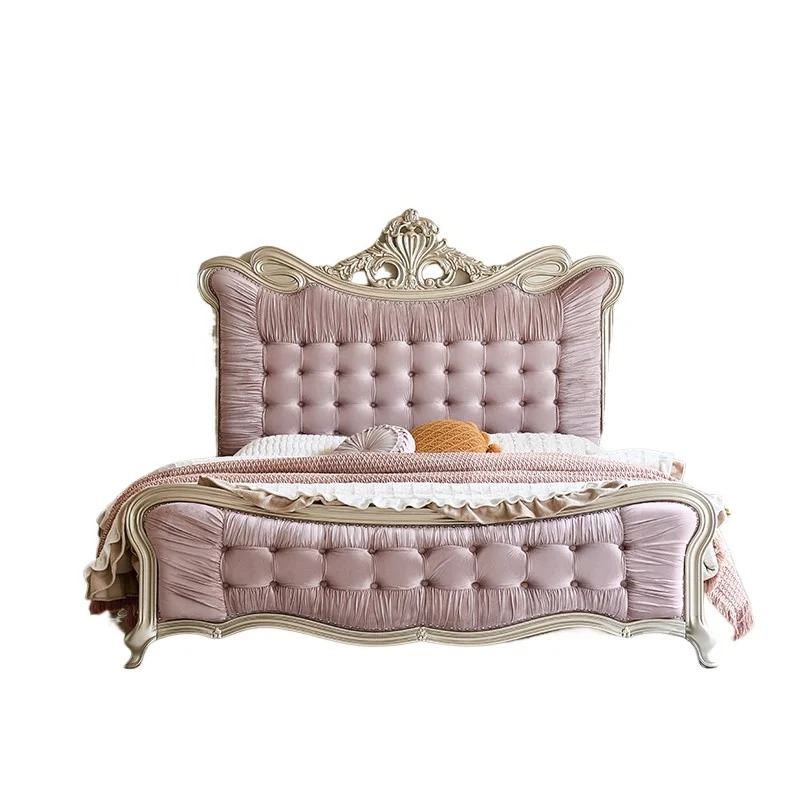 CX light luxury solid wood bed flannel soft bag French 1.8 meters European double bed