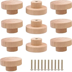 Round Wooden Cabinet Knobs Unfinished Wood cupboard Furniture Drawer Pulls Handles with Screws for Wardrobe Dresser Closet