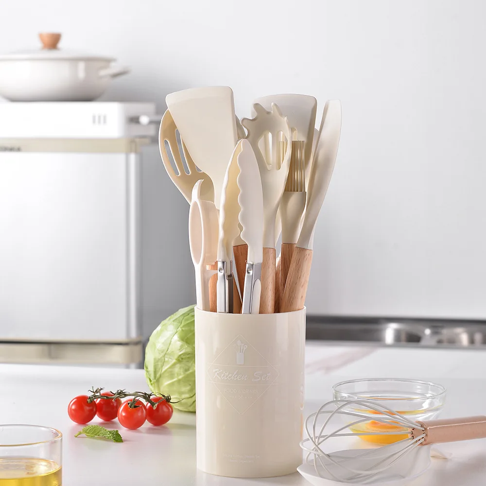 

Silicone Cookware Set Round Bucket 14 Piece Non-Stick Cooking Spatula Spoon Kitchen Tools