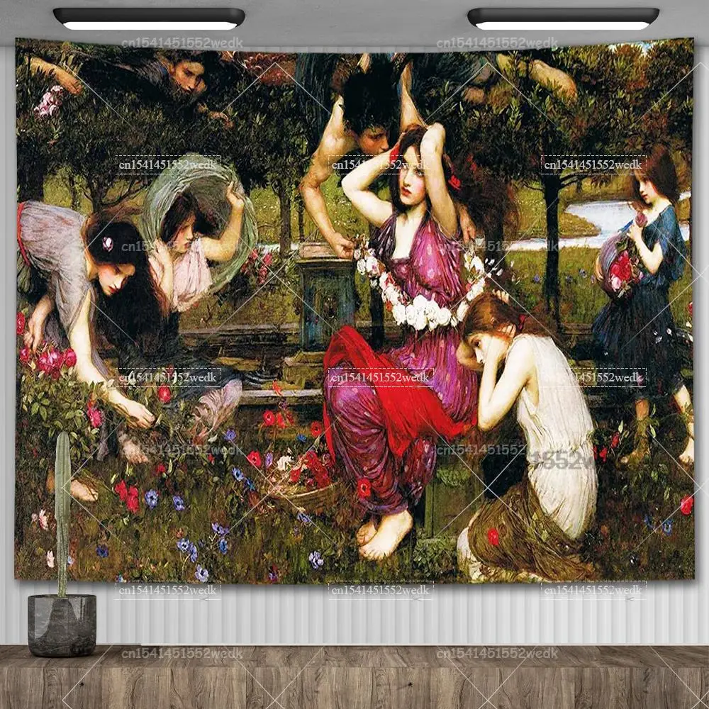 John William Waterhouse Artworks The Lady of Shalott Tapestry Wall Hanging Oil Paintings Home Decoration Aesthetic Tapestries