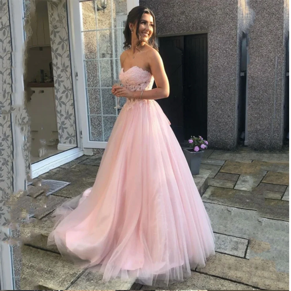 

Sweet Luxury Pink Women Prom Dress Floor Length Shiny Sweetheart Sleeveless A-Line Princess Fancy فساتين سهرات Robes De Soirée