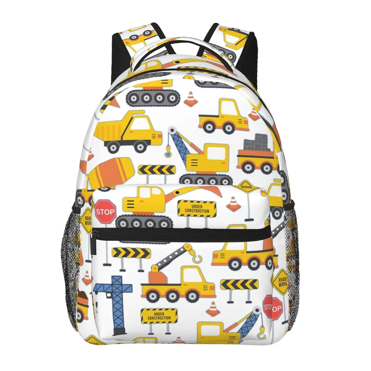 Road Work Under Construction Transportation Pattern Blue Backpacks Boys Girls Bookbag School Bags Kids Rucksack Shoulder Bag