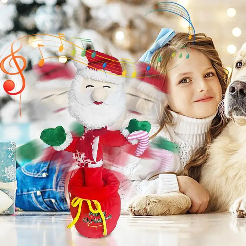 Papá Noel bailando con música, juguete de Papá Noel eléctrico para cantar, juguete de grabación de hombre barbudo giratorio, alce para mesita de noche