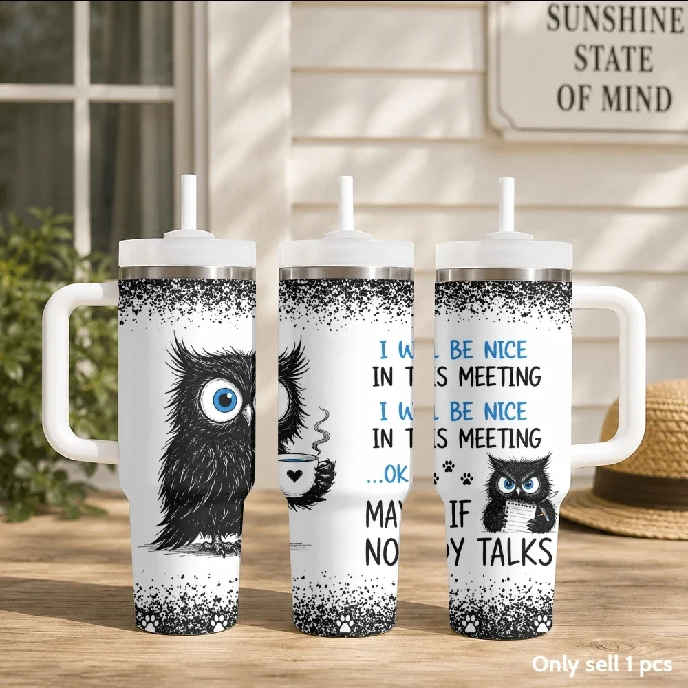 Humor Sarcastic Cat Vacuum Flasks 40oz Portable Stainless Steel Tumbler with Handle Straw Double Wall Insulated Leakproof Mug