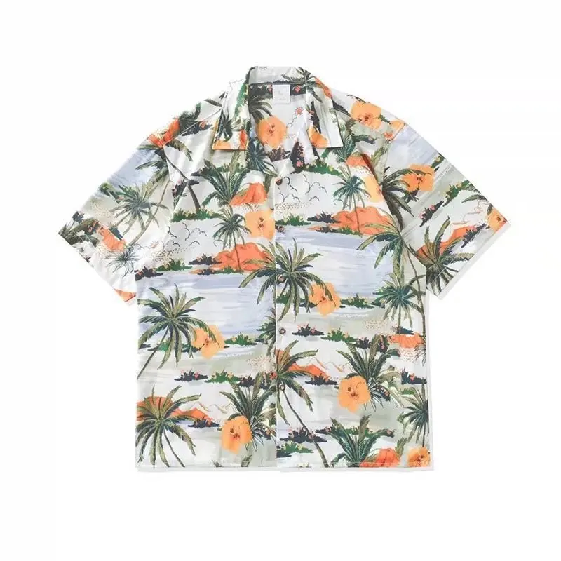 Summer Men's Flip Collar Short Sleeve Hawaiian Vitage Floral Shirt Fashion Handsome Loose Beach Holiday Printed Shirt Jacket