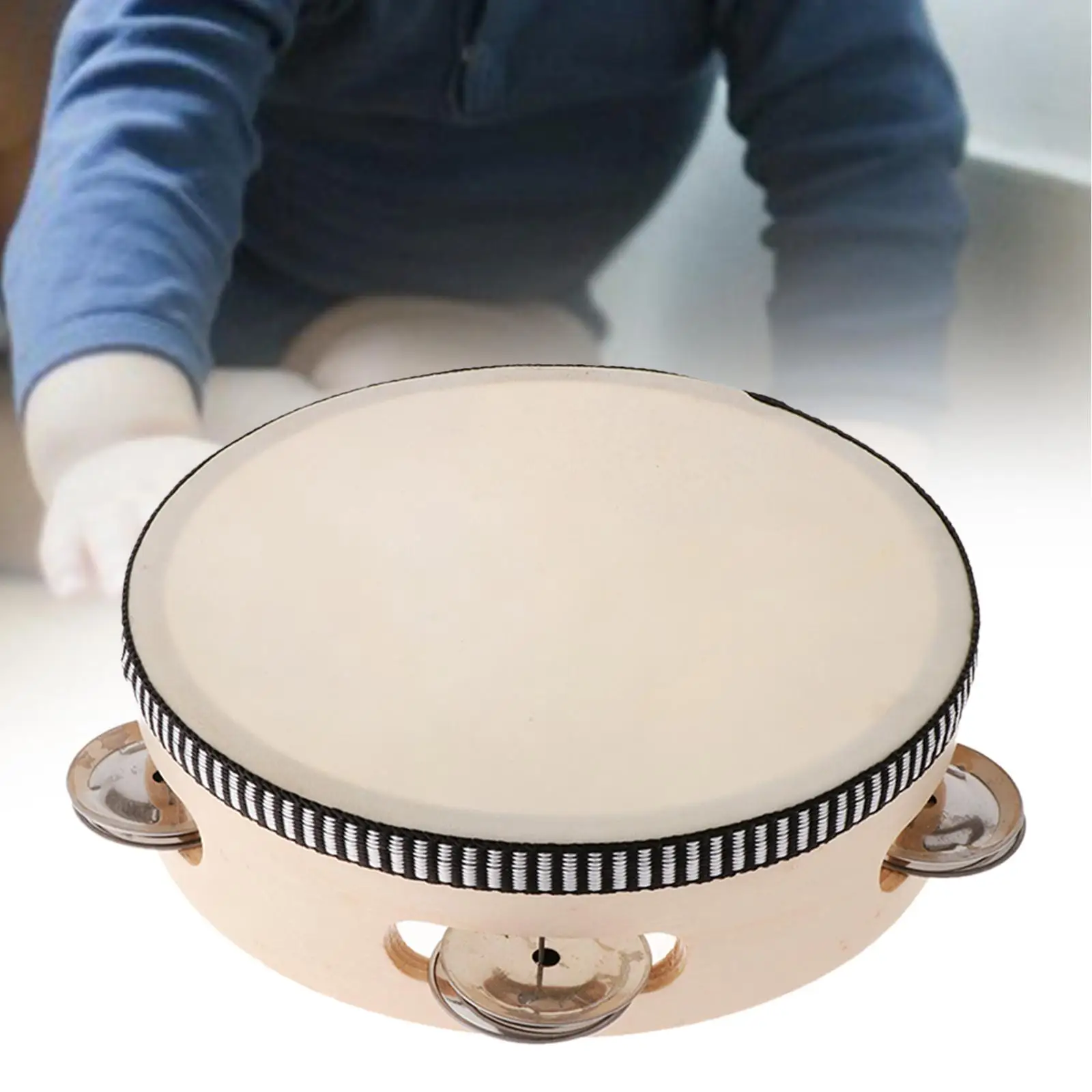 Tambourine Educational Instrument Gift Handheld Drum for Church KTV Toddler