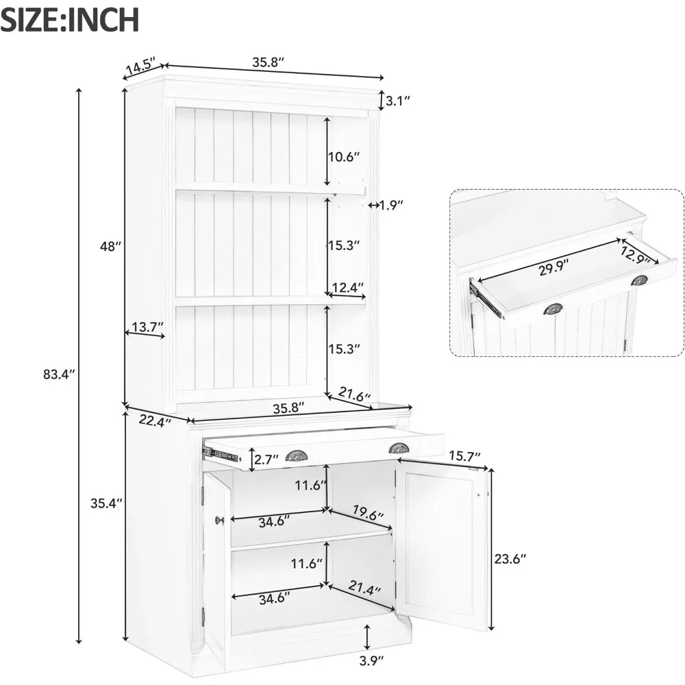 Estante Multi-Purpose Alta Prateleira, 2 Portas, 1 Gaveta Com Luzes LED, Armário De Armazenamento De Madeira Maciça, Utensílio