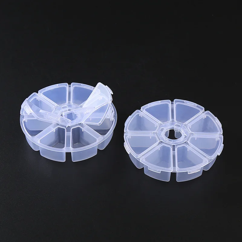 1 PC/8 Grids Circle Storage Box Transparent Plastic Portable Box, DIY Beads Rings Earrings Necklace Jewelry Packaging Organizer