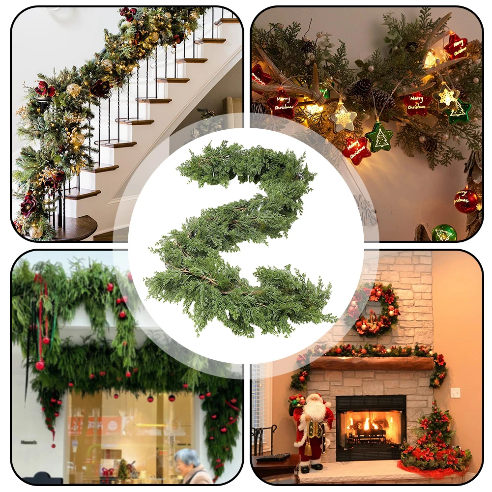 2m Xmas Garland Decorations Traditional Pines Garland Artificial Leaf Hanging Basket Holiday Mantles Fireplaces Table Decor