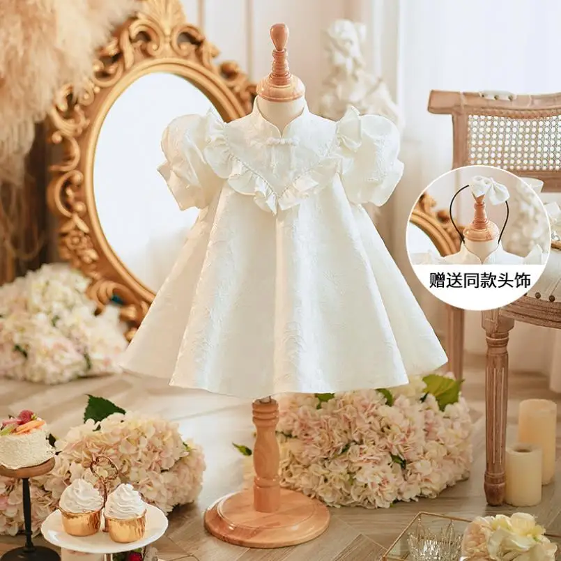 

Children's Chinese Style Evening Gown Puff Sleeves Design Birthday Baptism Kids Elegant Formal Ball Gown Girls Party Dress A3325