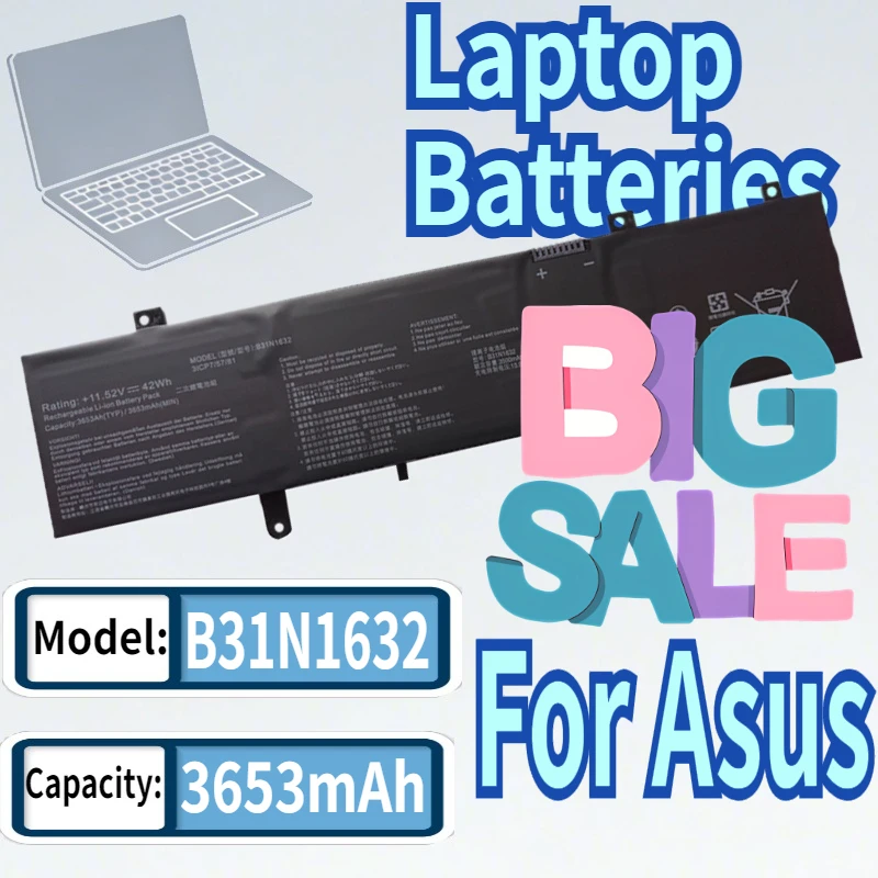 

3653mAh Laptop Battery B31N1632 for Asus Vivobook 14 X405 X405U X405UQ Zenbook S4100U Series 0B200-02540000 3ICP5/57/81