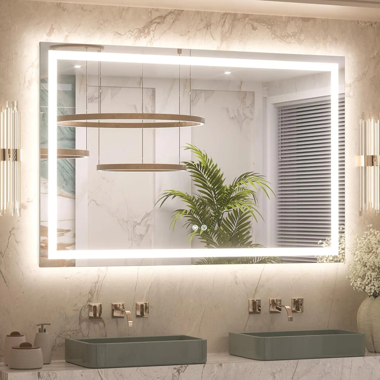 

48x30 Inch LED Bathroom Mirror with Frontlit & Backlit, 3 Color Lights, Anti-Fog, HD Tempered Glass, UL-Listed Driver