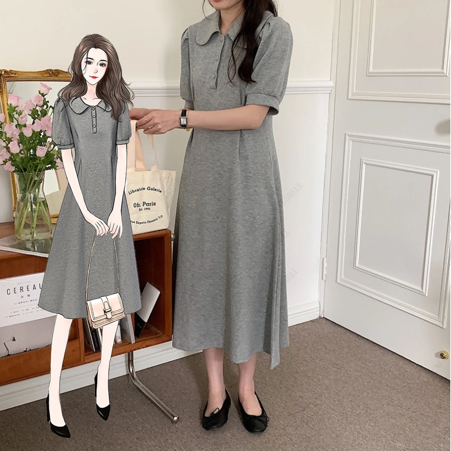 2023 summer dress Korean edition temperament slim casual dress fat sister age reduction polo sweater