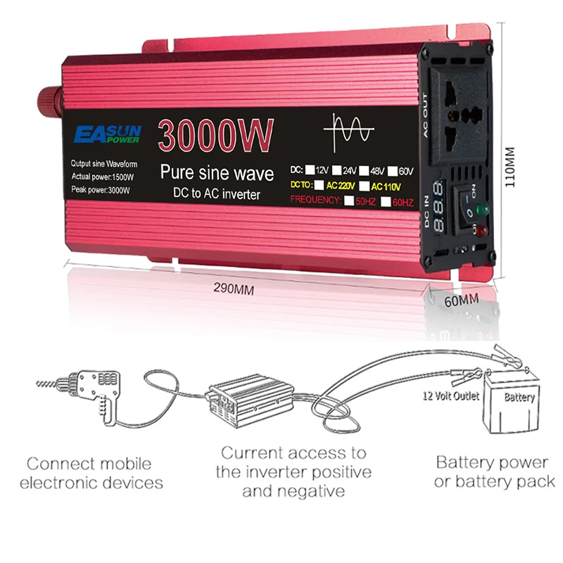 300W 태양 전지 패널 12V ~ 110V/220V 3000W 순수 정현파 인버터 태양 광 시스템 키트 배터리 충전기 완전 발전