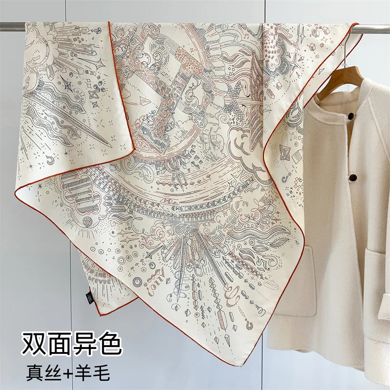 وشاح مربع من الصوف الحريري متغاير الجوانب للخريف والشتاء وشاح مخملي دافئ شال نسائي