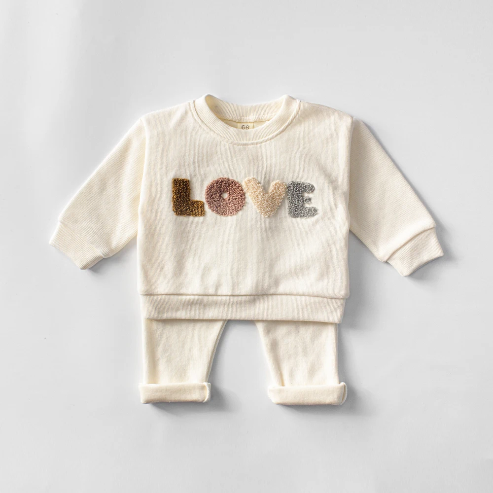 2PCS Newborn Baby Boys Girls Clothes Set Toddler Sweatshirt Letter Long Sleeve+Pants Children Kids Outfits Autumn