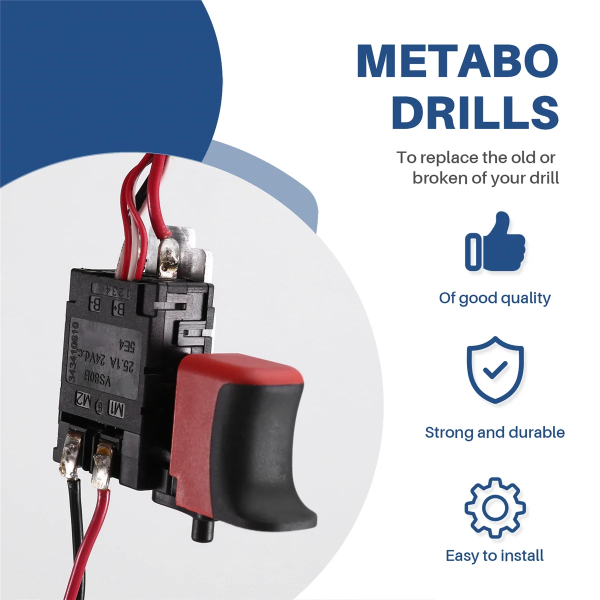 

Опция замены триггерного переключателя BS18V для дрелей и аксессуаров, модель 343410610
