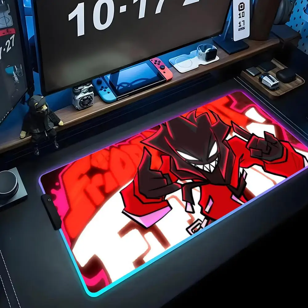 

Game fnf Mouse Pad RGB Gaming Mousepad Big LED Pad PC Desk Mat Luminous Mouse Pad Large Keyboard Mats Table Rug With Backlit