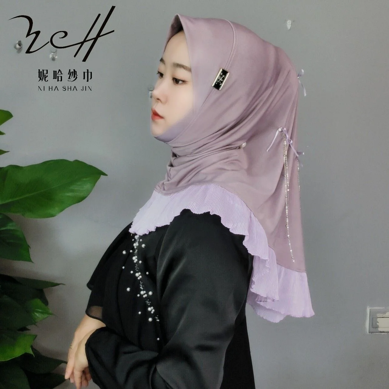 Sweet Girls Ribbon Decor Muslim Hijab Fashion Party Scarves 2026 Trendy Headwear for Women