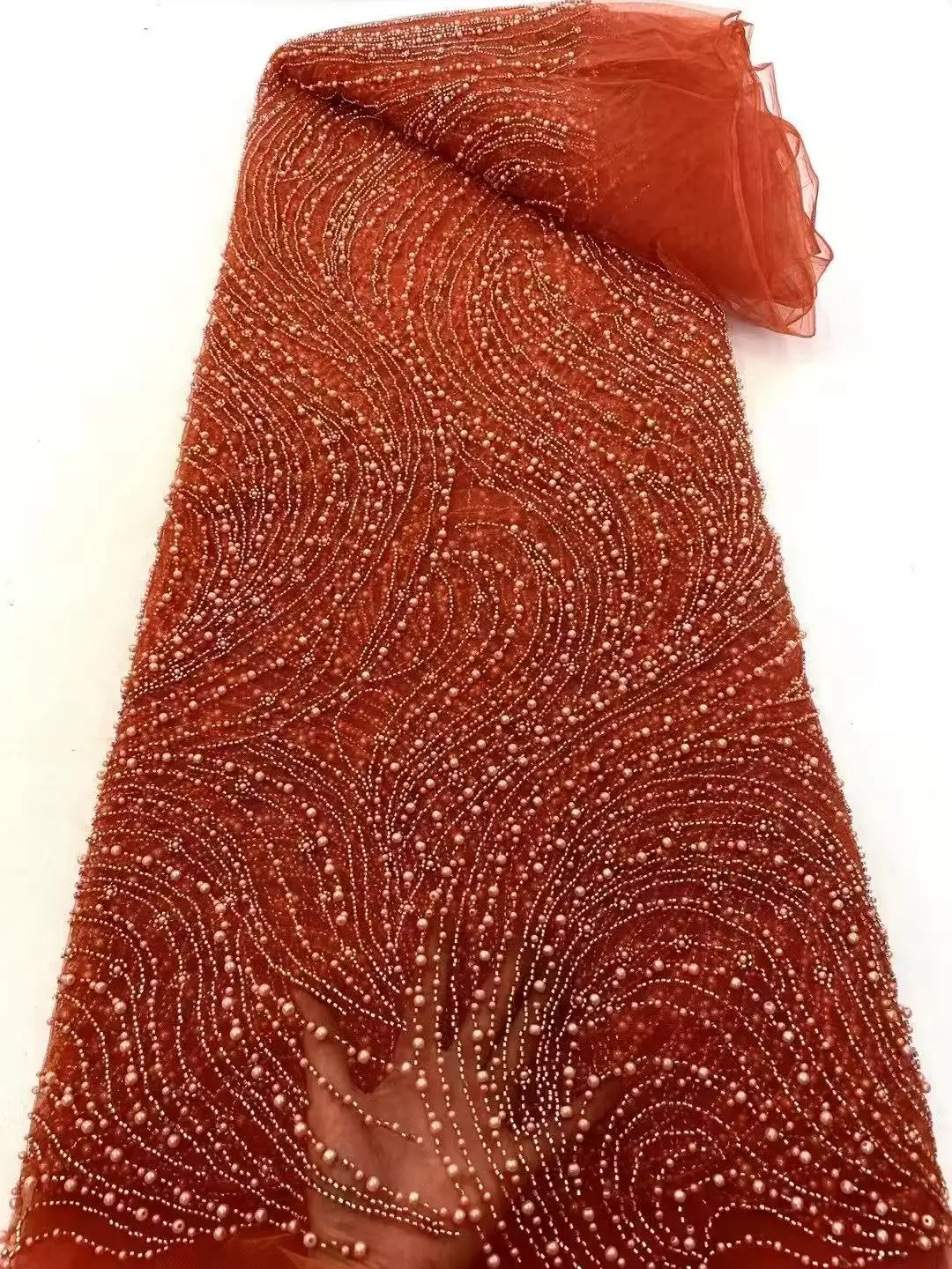 

African Beads Lace Fabric 2025 High Quality Sequins Embroidery French Beaded Heavy Laces For Nigerian Wedding Dress
