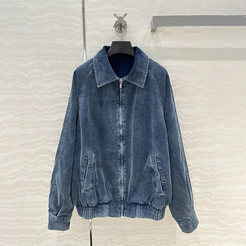 MU* 2024AW New Outerwear Corduroy Vintage Denim Jackets Woman's Coats Cinnamoroll Biker Jacket Y2k Fashion Women's Clothing