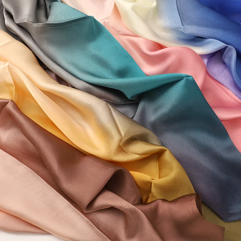 90x90cm Fashion Silk Hijab Womens Plain Colored Versatile Scarf Hijab Wrap Gradient Color Shawl Headband Muslim Scarf Hijab