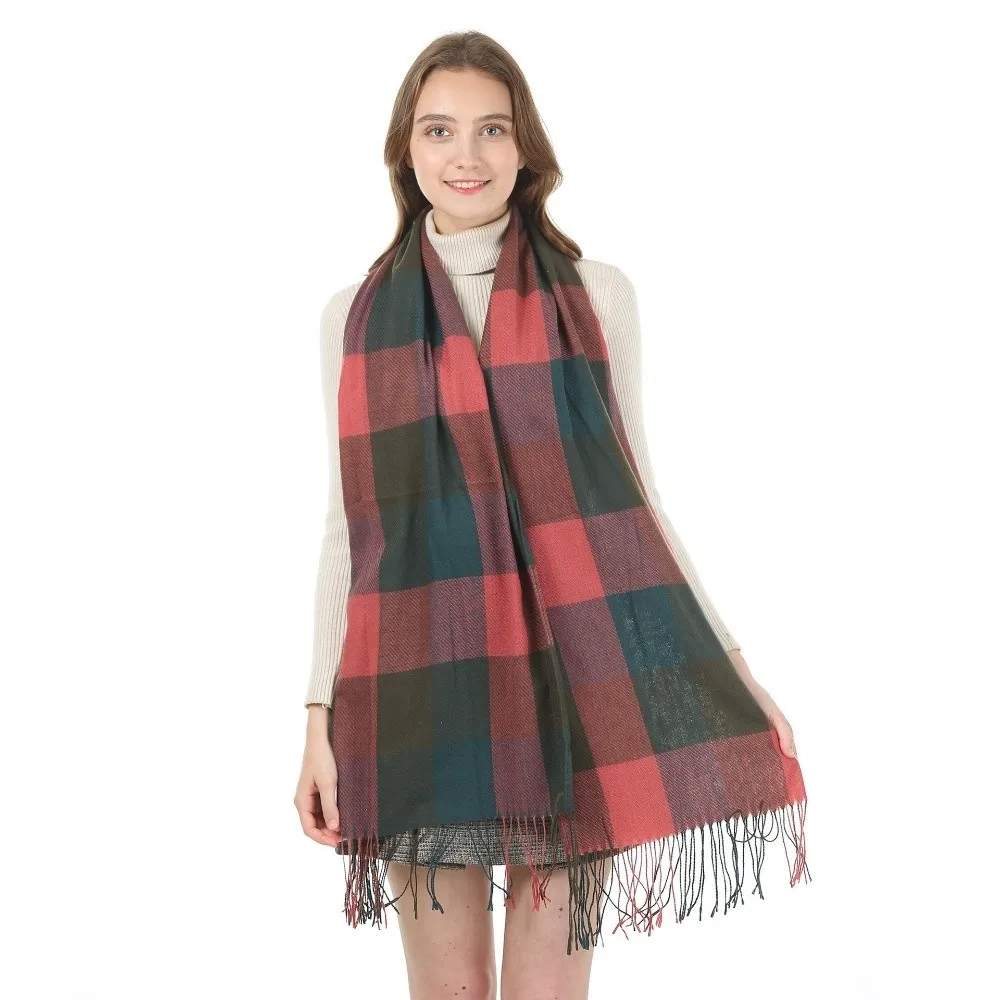 

Dual-use Windproof Plaid Scarf Keep Warm Tassel Imitation Cashmere Shawl Korean Style Long Shawl Wrap Autumn Winter