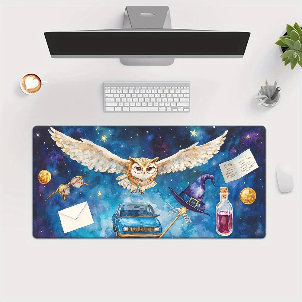 Fantasy Owl Wizard Magic Desk Mat XXL Large Gaming Mouse Pad Non-Slip Rubber Base Office