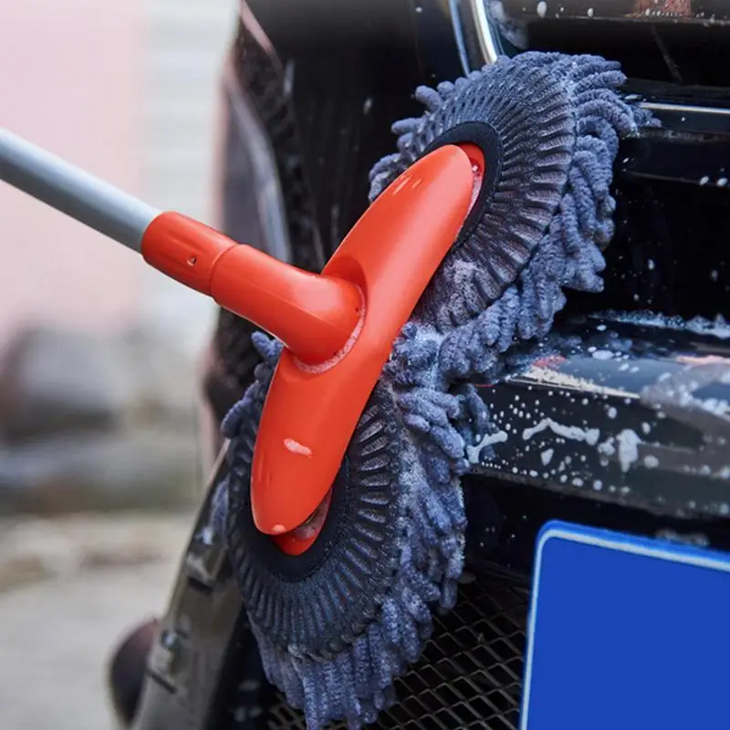 Microfiber Car Wash Mop Car Wash Brush Scratch-Free Double Head RV Cleaning Brush Car Wheel Tire Brush With Long Telescopic