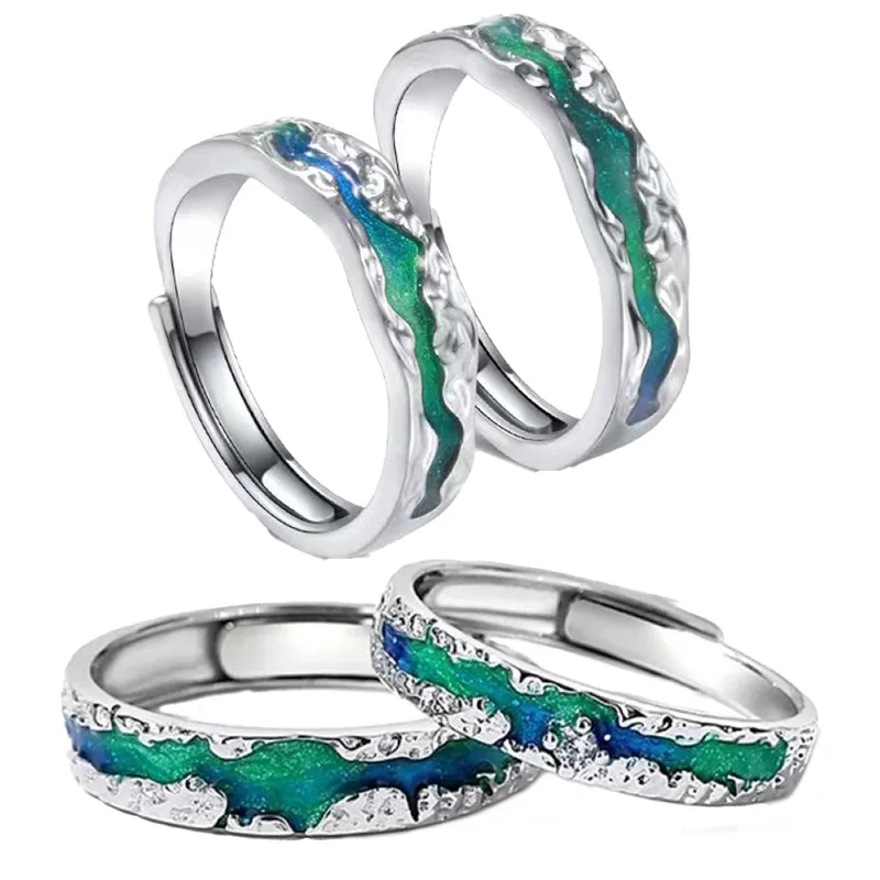 Kupfer Überzogene Platin Emaille Traum Blau Backlack Star Sky Einstellbare Paar Ring Männer Frauen Öffnung Großhandel – Detail 5