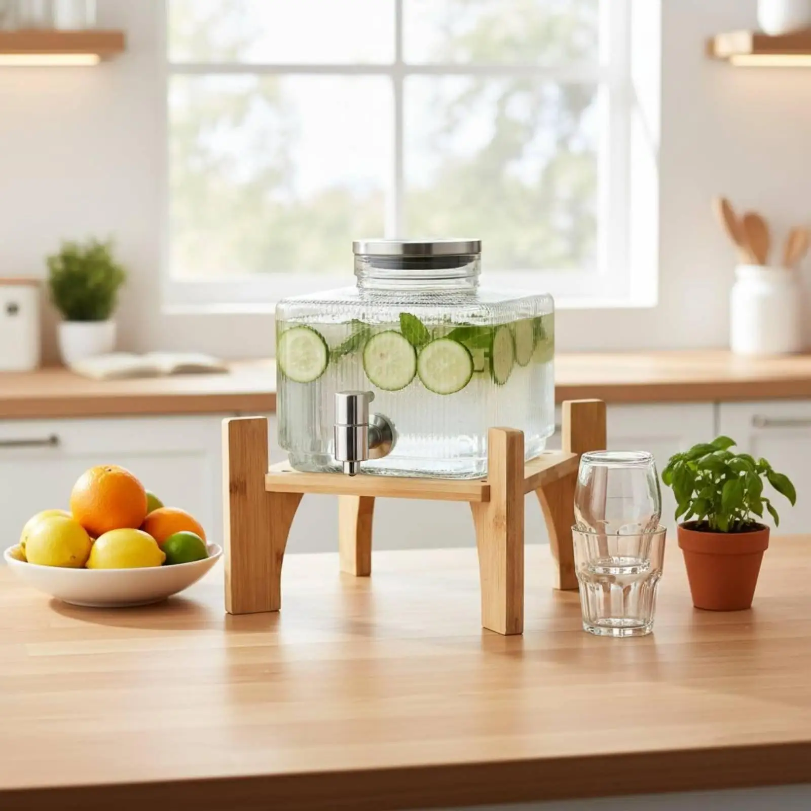 Large Capacity Glass Juice Dispenser with Spigot Refrigerator Cold Drink Jar for Cocktail Bar Lemonade Sweet Tea and Events