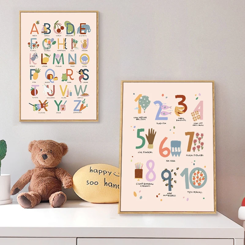 Enlightenment Alphabets Numerals Posters Wall Art Canvas Painting Child's Room Nursery Decorative Prints Picture Kids Bedroom