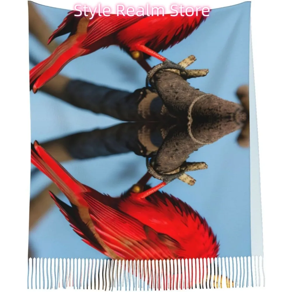 Beautiful Red Bird Print Polyester Scarf Breathable Fashion Accessory For Travel And Everyday Wear