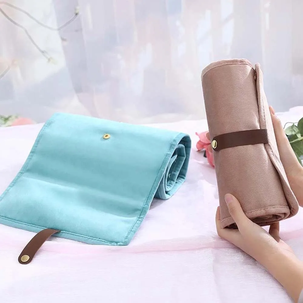 

Multi-pocket Flannel Jewelry Organizer Compact Transparent Rolled Jewelry Storage Bag Anti-lost Anti-splash Water