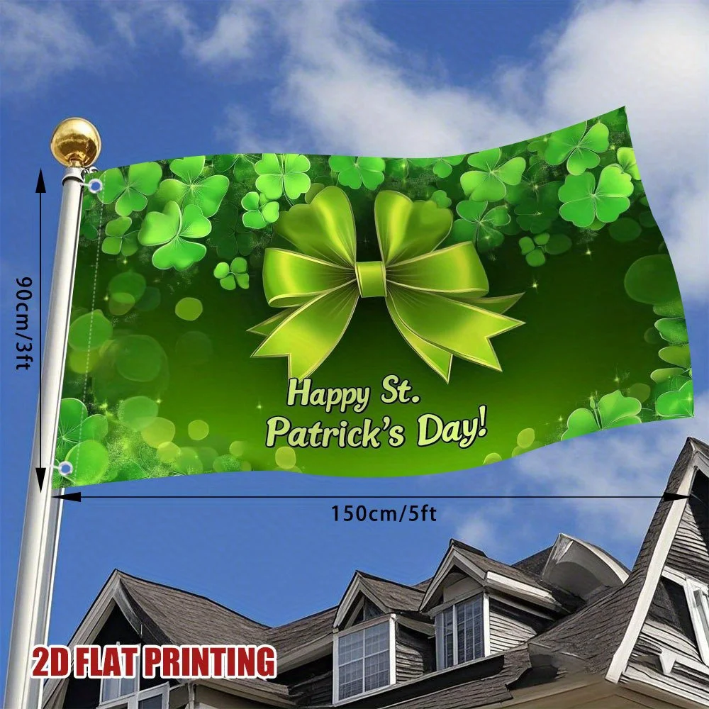 2D Flat 1pc Green Clover Ribbon Flag 2d Print Square Flag, Ideal for Company Parties Conferences and Social Gatherings