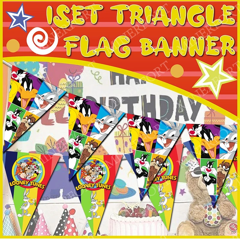 Guirnalda Triangular con Diseño de Looney Tunes, Decoración Creativa para Fiestas, Adorno para Colgar, Recuerdos para Niños, Suministros para Fiestas de Cumpleaños DIY
