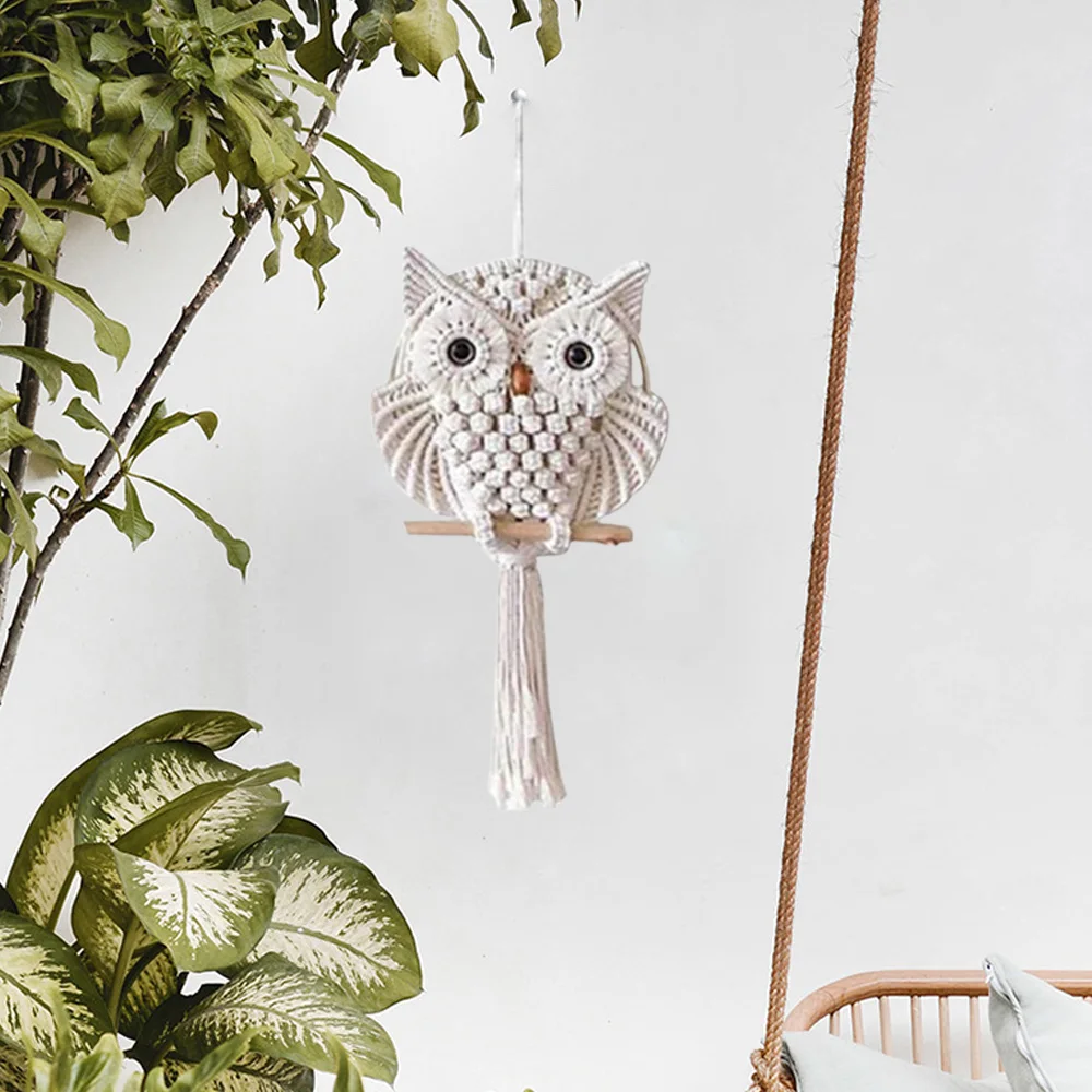 Handmade Macrame Woven Owl Decor Bohemian Home Decor Wall Art for Bedroom Boho Room Decor