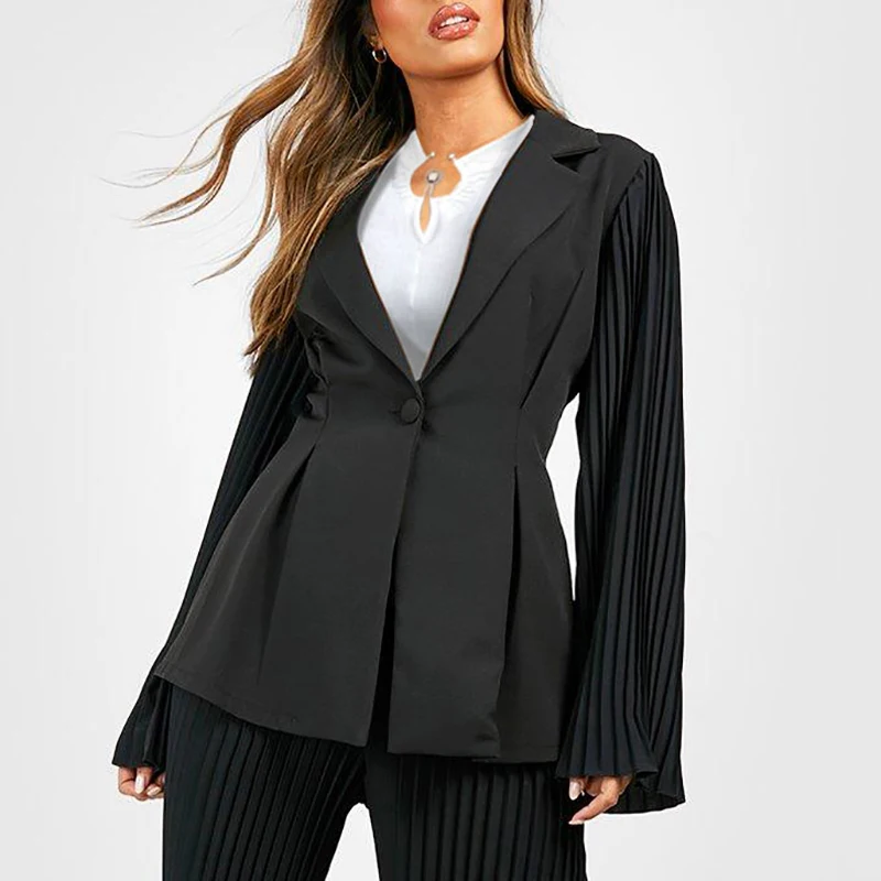 Modigirl Fall Winter Women’s Blazers and Jackets 2024 Women Black Clothing New Long Sleeves Splicing Outwear Blazer Tops Woman