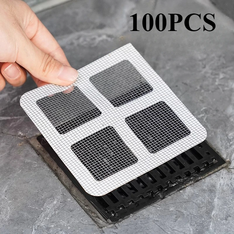 

100Pcs Hair Stoppers Catchers Disposable Shower Drain Mesh Stickers Waterproof Drain Covers Floor Sink Strainer Protector