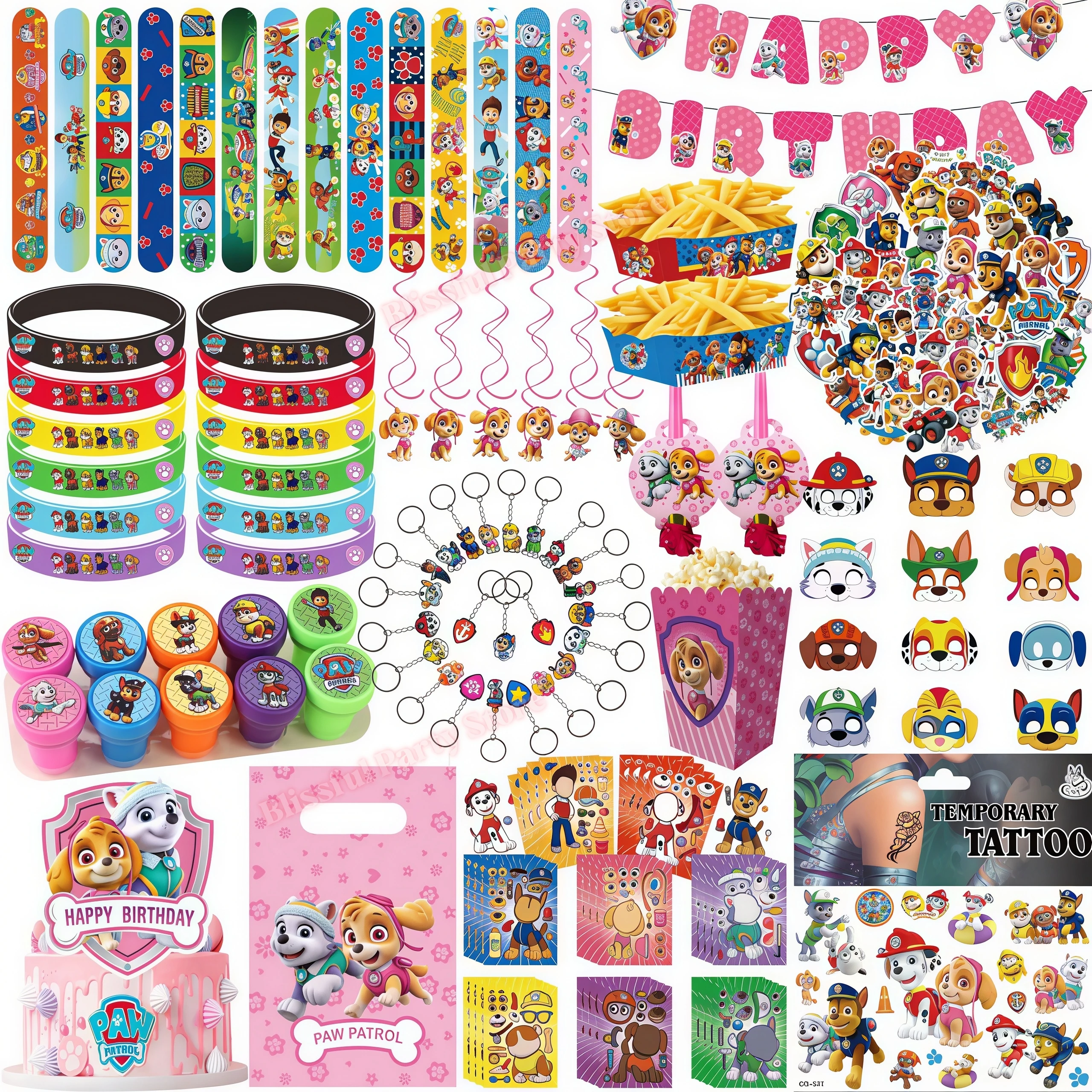 

Paws Patrol Party Favors Slap Bracelet Stamps Stickers Gift Bag Fillers School Rewards Birthday Souvenirs Decoration Supplies