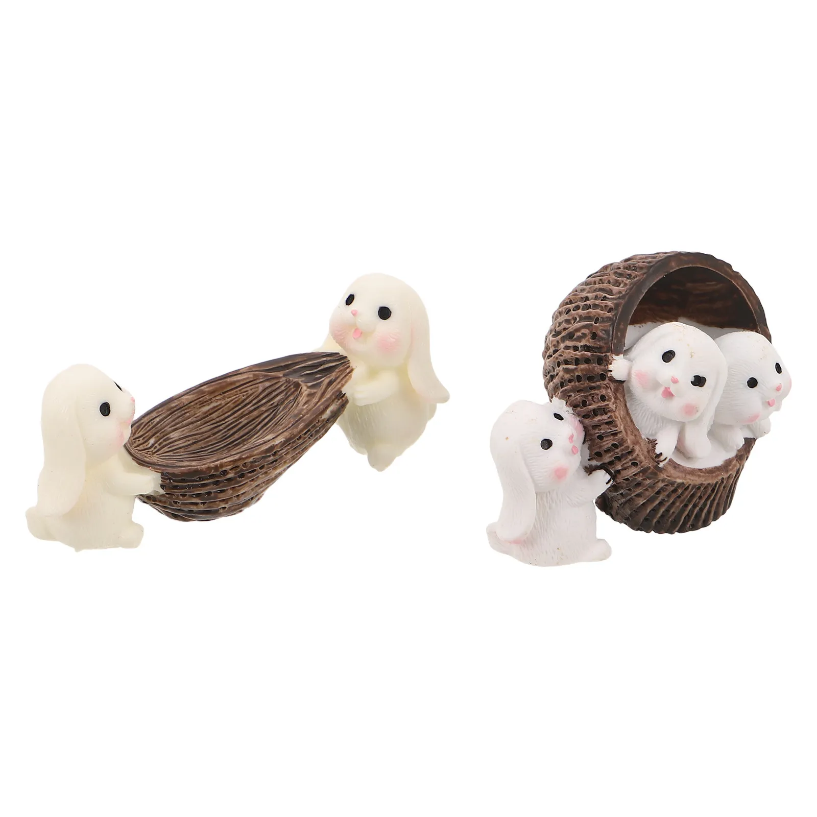 2Pcs Resin Statue For Decoration Dollhouse Decor Mini Bunny Landscape Cute Small Accessories